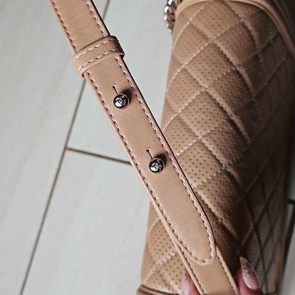 CHANEL Boy Bag Perforated Lambskin Quilted Leather Silver Tan w/Card - Picture 10 of 17